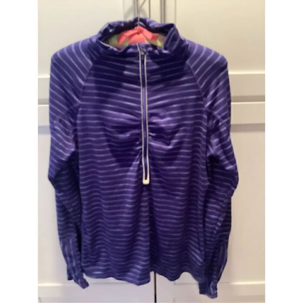 ATHLETA Womens Stripe 1/4 Zip Elite Hoodie Sz L Purple
